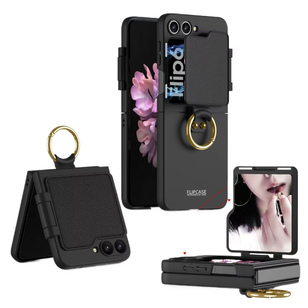 Ring Holder Phone Case With Back Screen Protective Mirror For Samsung Galaxy Z Flip 6/5