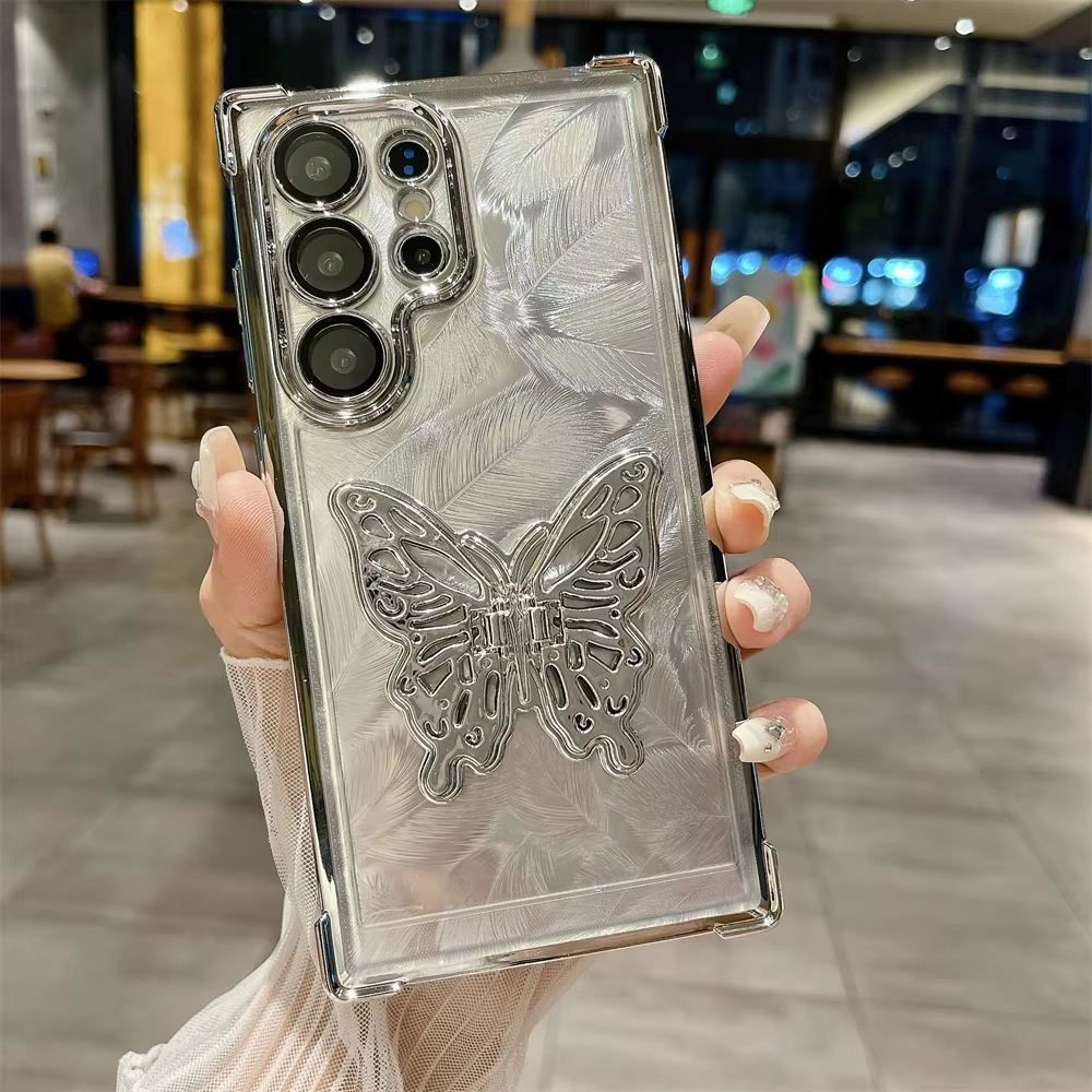 Cartoon Butterfly Gradient Bracket Case for Samsung Galaxy S24 Ultra Plus