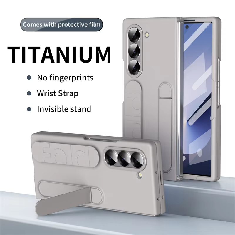 Skin Friendly Matte Silicone Wristband Bracket Case with Tempered Glass for Samsung Galaxy Z Fold 6 5 4 3 