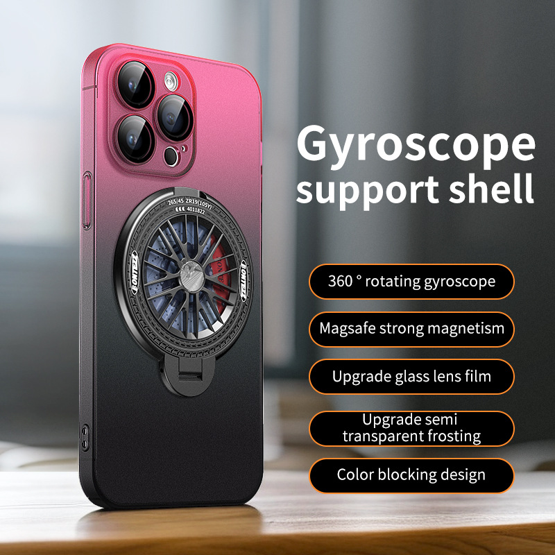 Gyroscope Magnetic Stand Gradient Color Phone Case For iPhone 16 15 14 13 12 Pro Max 
