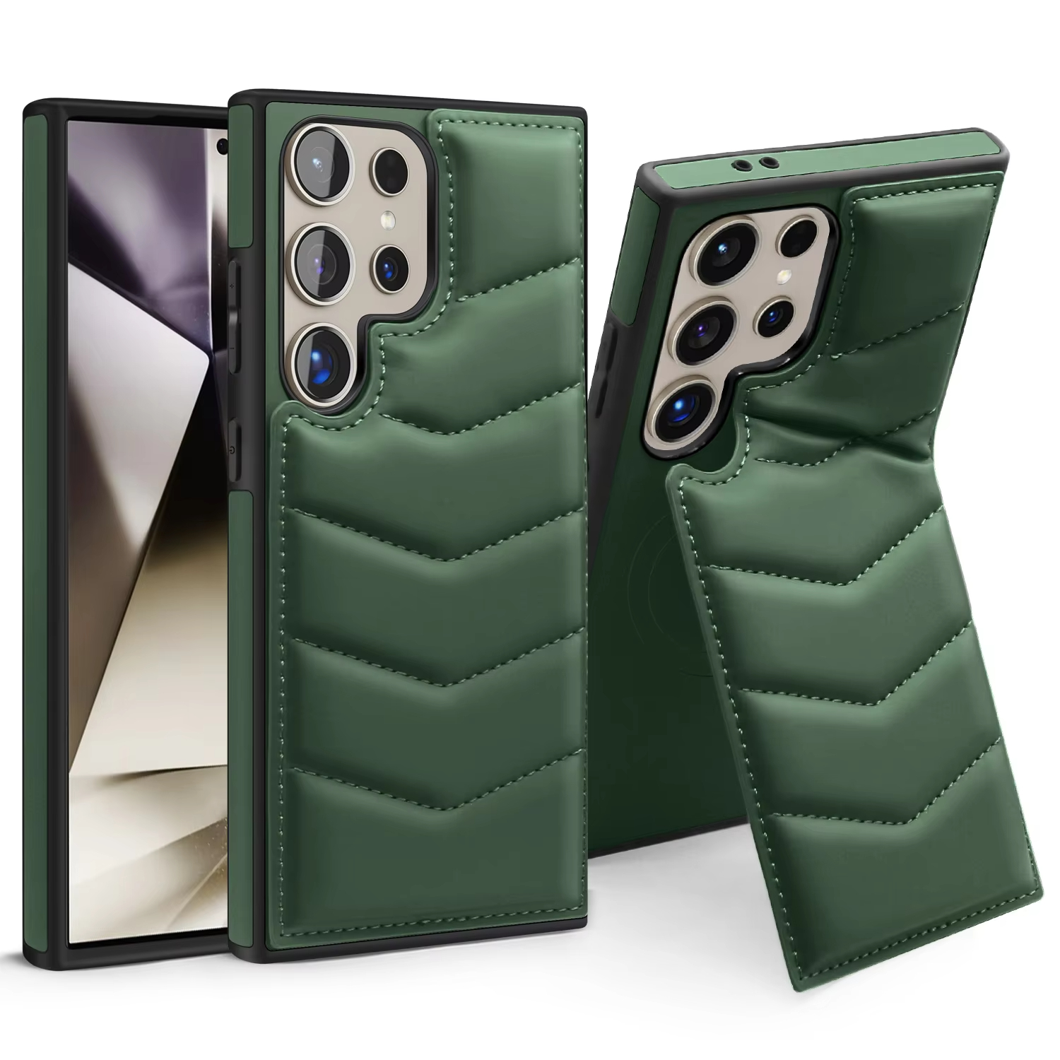Down Jackets Air-Bags Invisible Folding Stand Magnetic Case for Samsung Galaxy S24 S23 Ultra Plus
