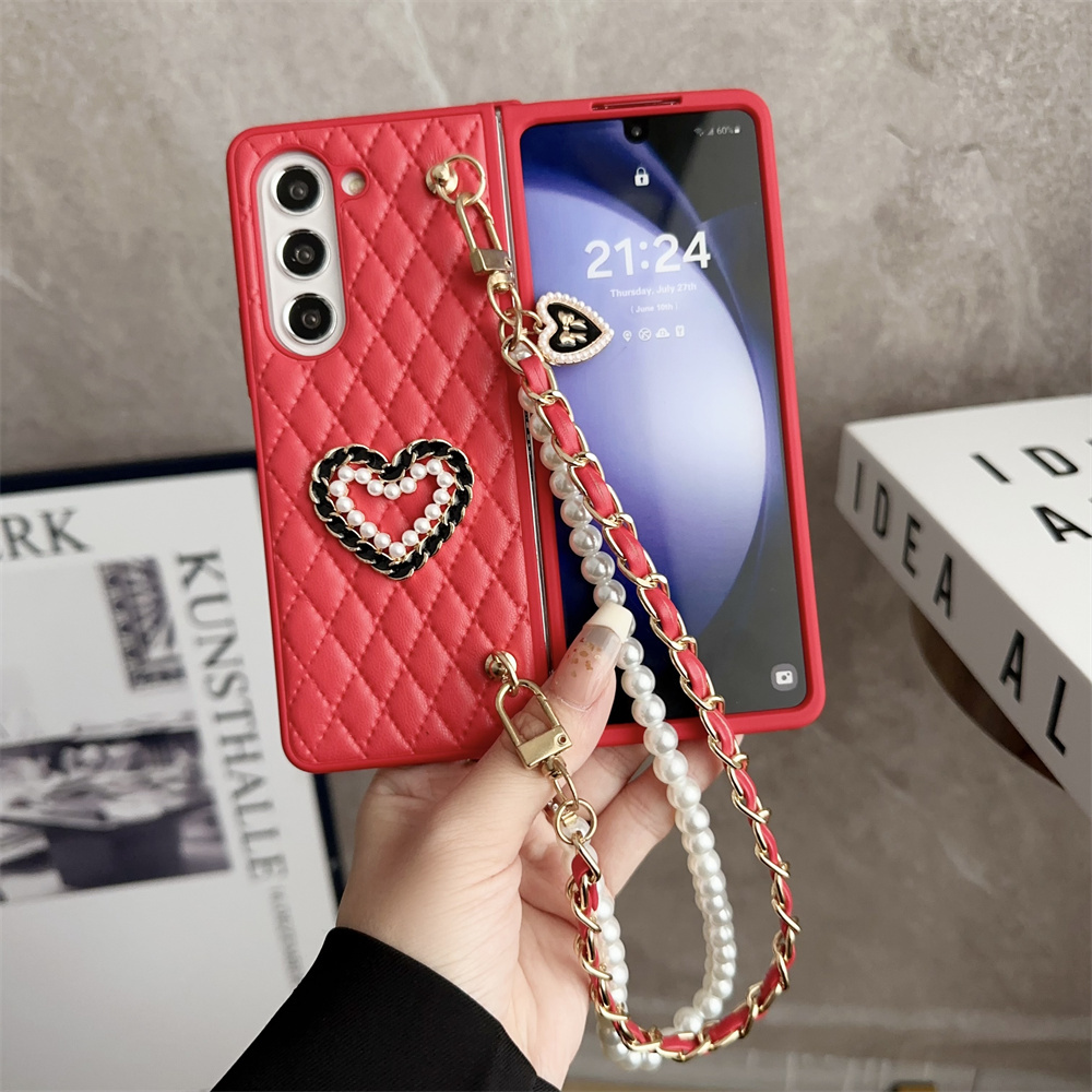 Leather Love Pearl Bracelet Strap Case for Samsung Galaxy Z Fold 5 4 3 