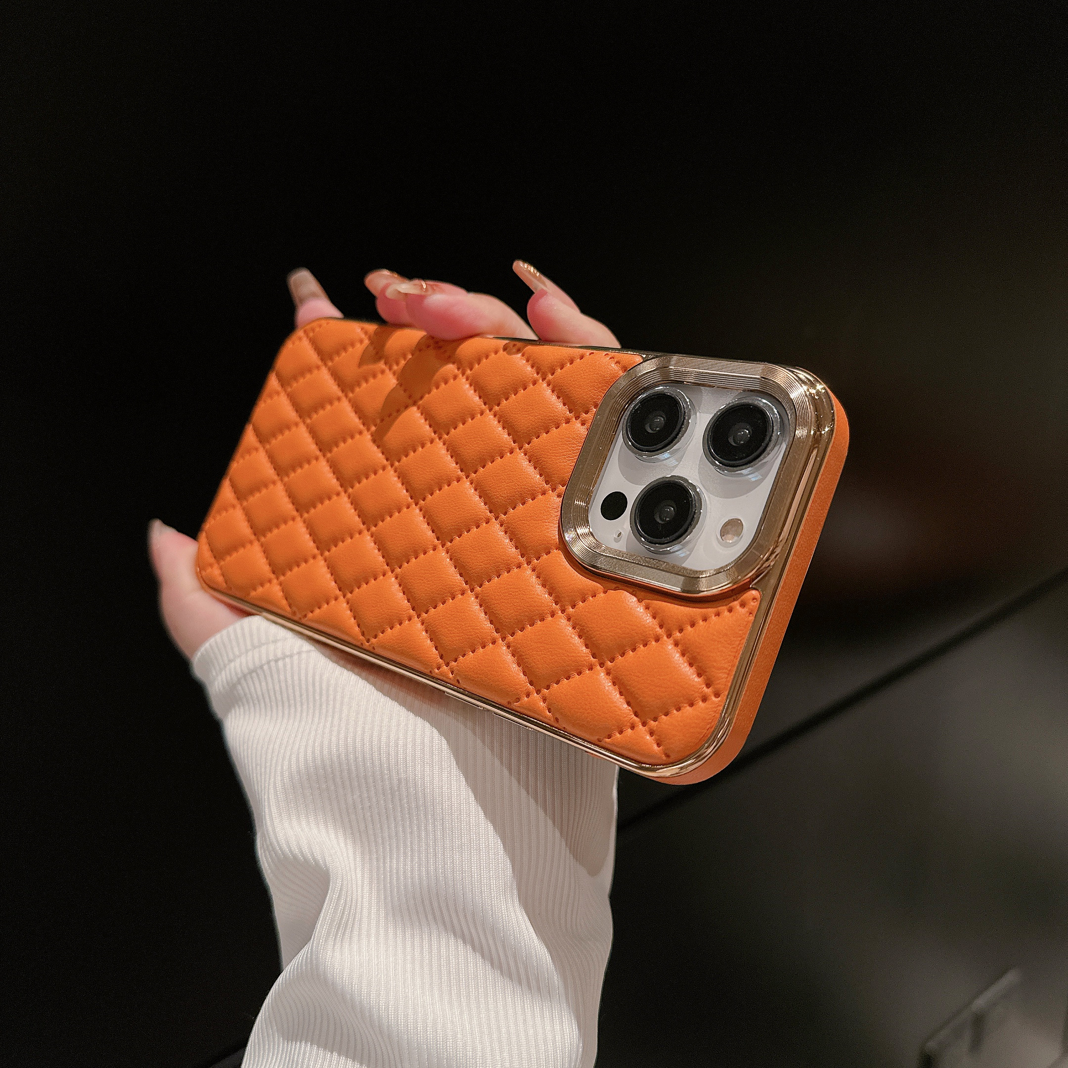Luxury Leather 3D Diamond Shockproof Soft Metal Case for iPhone 16 15