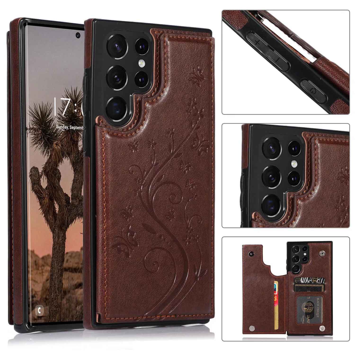Luxury Flower Embossing Flip Leather Case for Samsung Galaxy S24 Ultra Plus