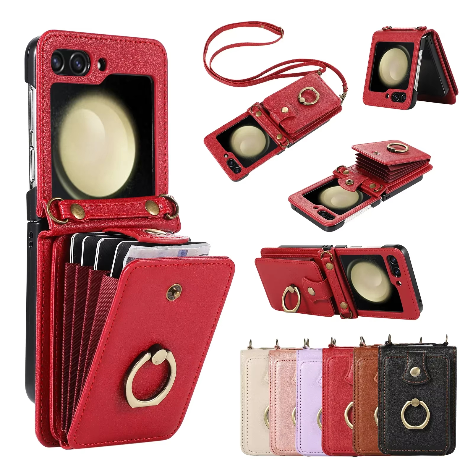Crossbody Leather Cards Slot Wallet Bag Case For Samsung Galaxy Z Flip 6 5 4 3