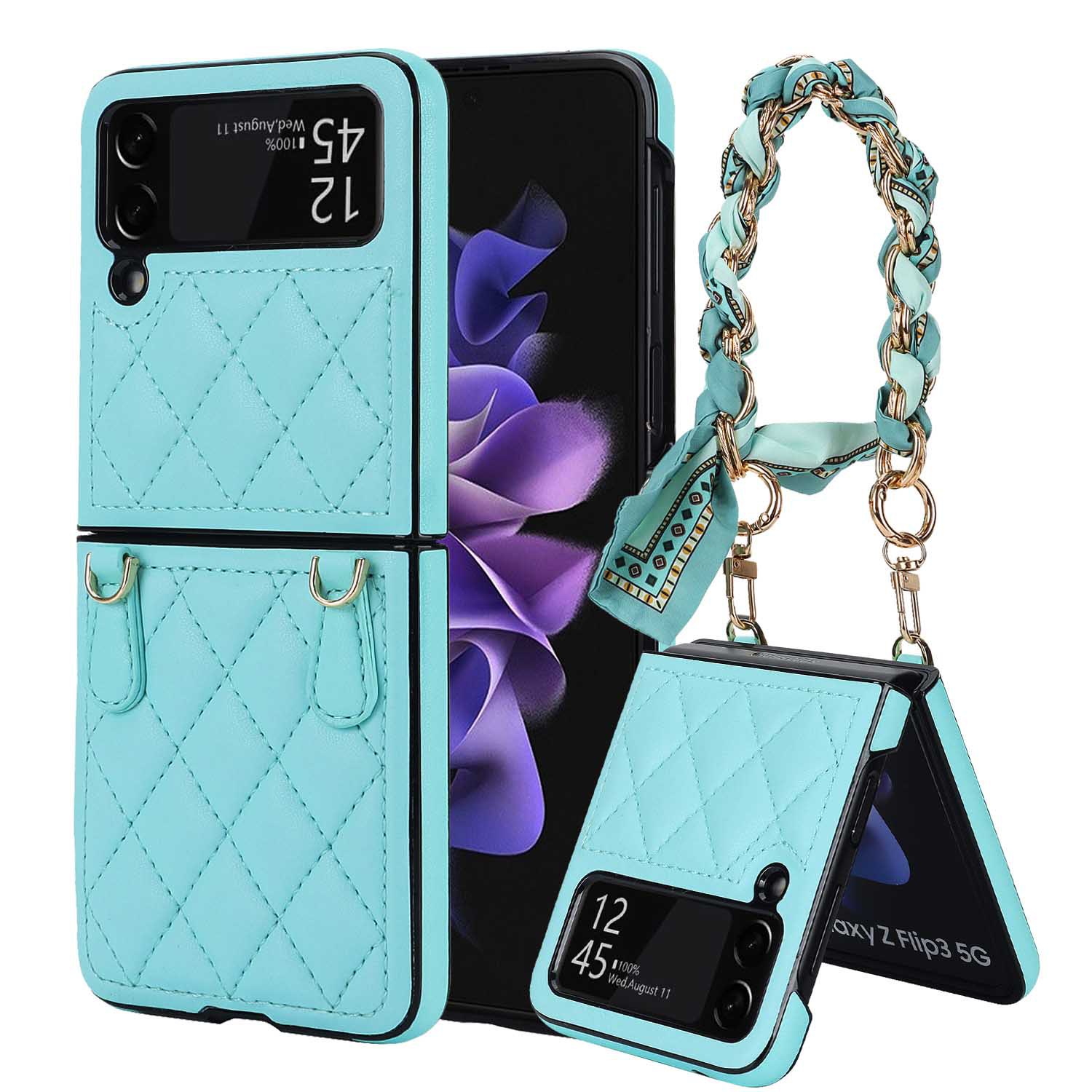 Luxury Silk Scarf Strap Chain Leather Case For Samsung Galaxy Z Flip 6/5/4/3