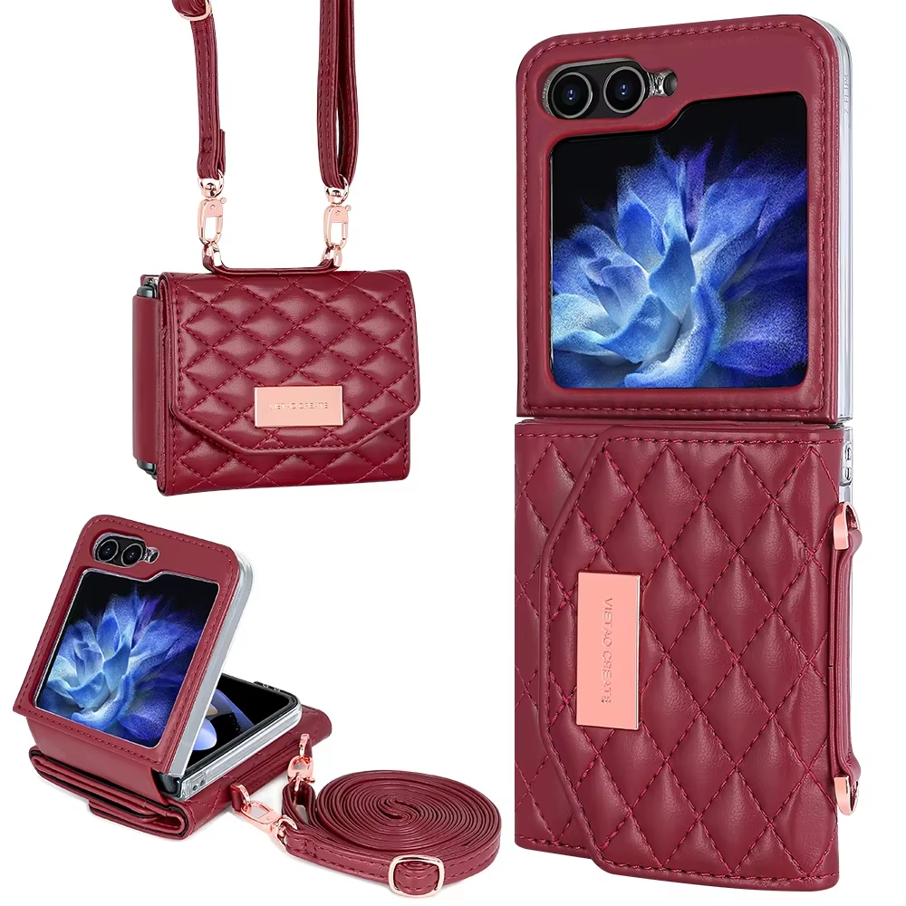 Crossbody Wallet with Card Holder Leather Phone Case for Samsung Galaxy Z Flip 6 5 4 3