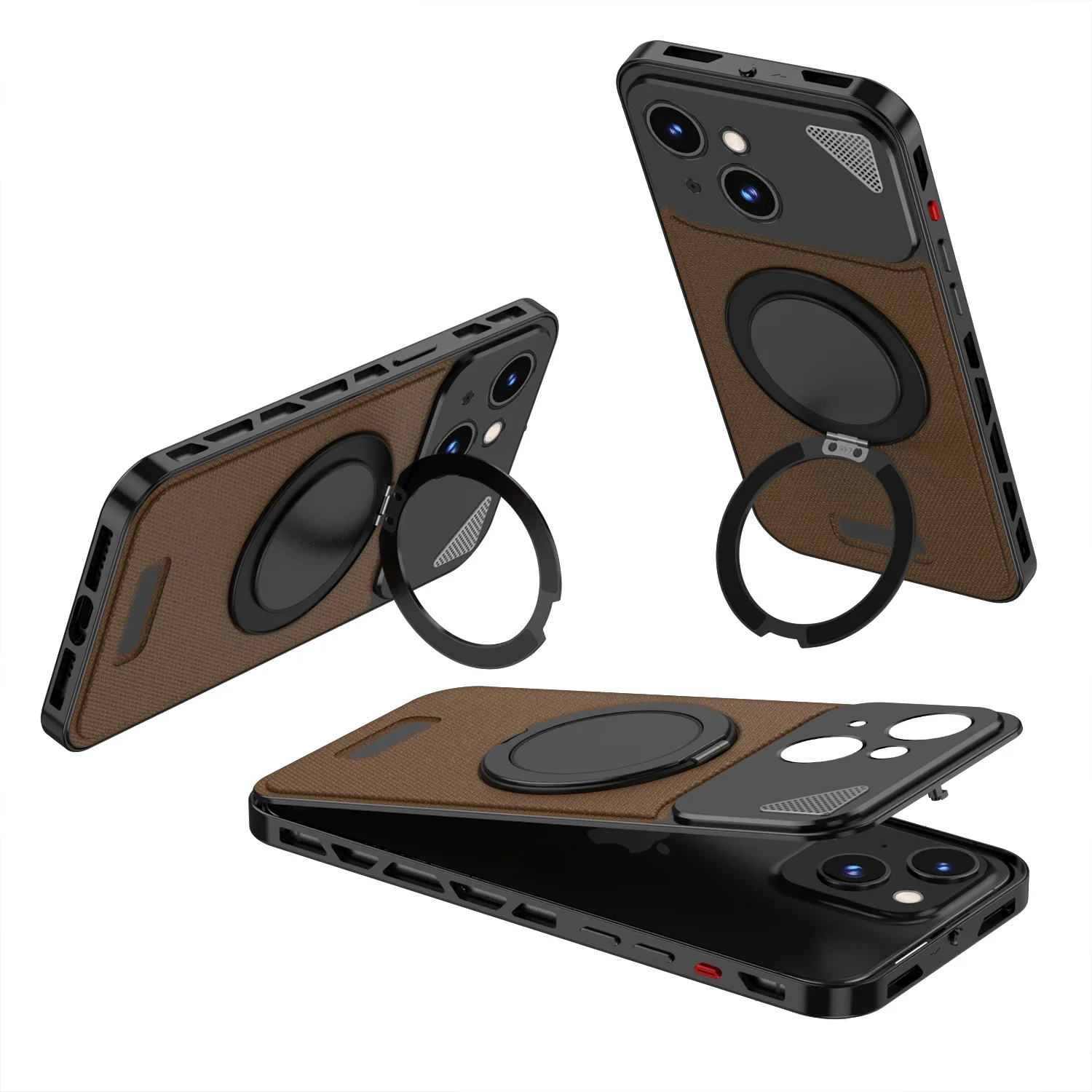 360° Rotating Stand Hollow Frame Luxury Aluminum Snap Phone Case For iPhone 15 14 13 Series
