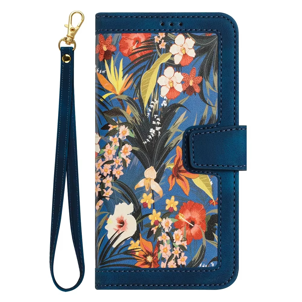 Luxury Flower Pattern Magnetic Clasp Flip Leather Case for Galaxy S24 S23 S22 S21