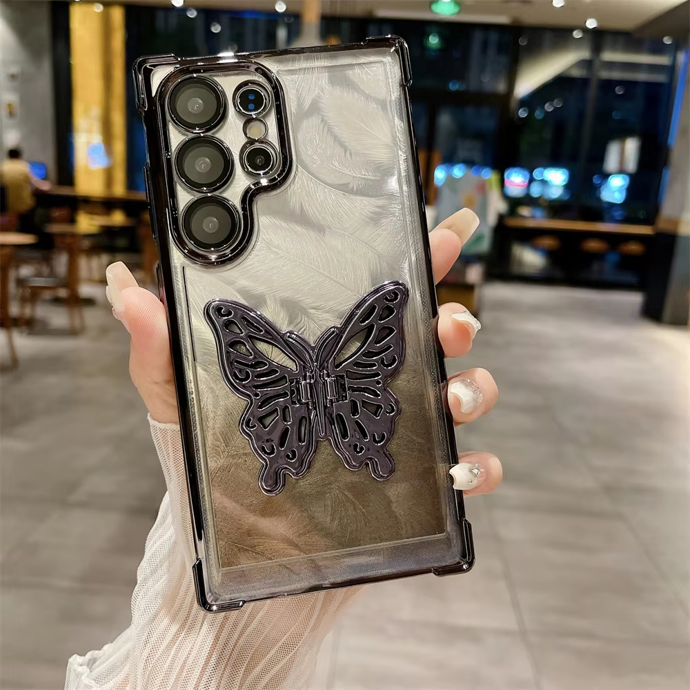 Cartoon Butterfly Gradient Bracket Case for Samsung Galaxy S24 Ultra Plus