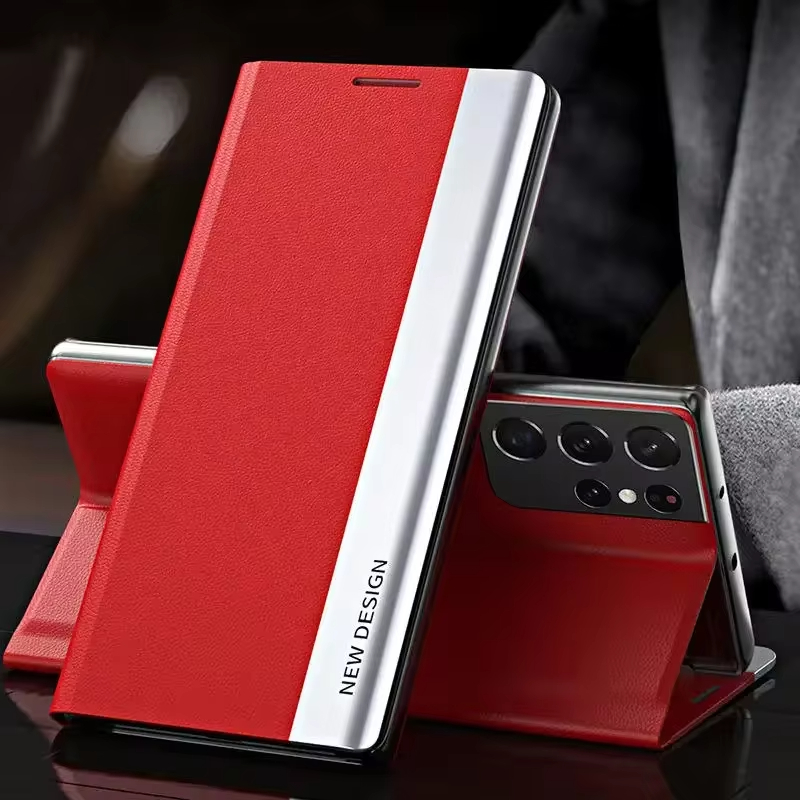 2024 The 4th Generation Side Window Magnetic Plating Bracket Flip Phone Case For Samsung Galaxy S24 Ultra