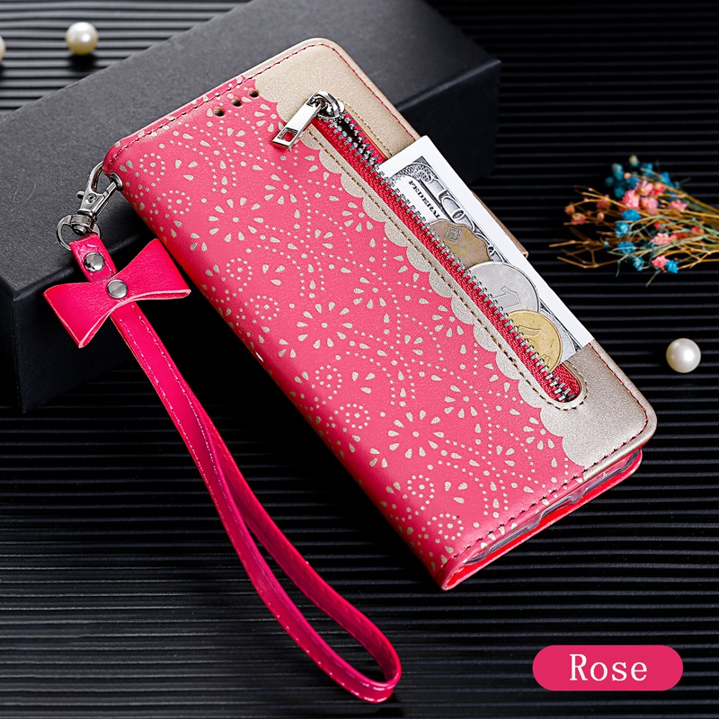 Luxury Lace Flower Zipper Wallet Case for Samsung Galaxy S23FE