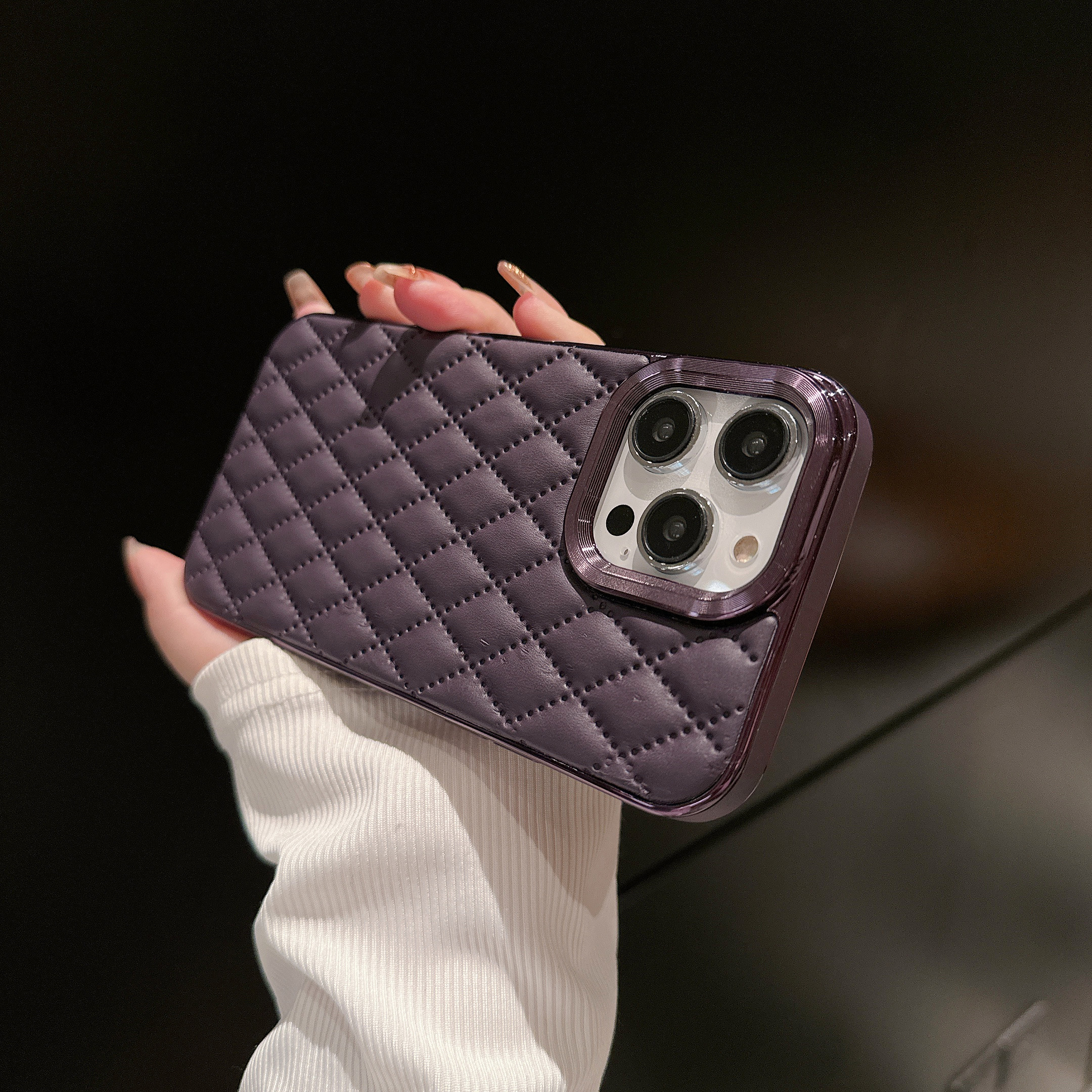 Luxury Leather 3D Diamond Shockproof Soft Metal Case for iPhone 16 15