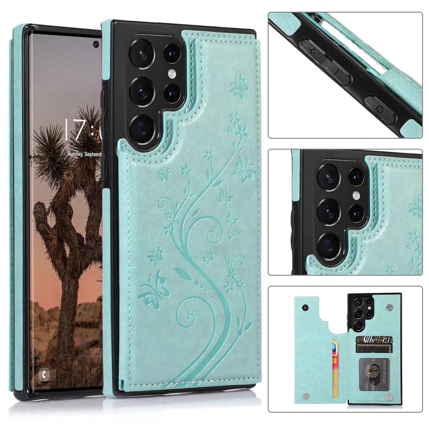 Luxury Flower Embossing Flip Leather Case for Samsung Galaxy S24 Ultra Plus
