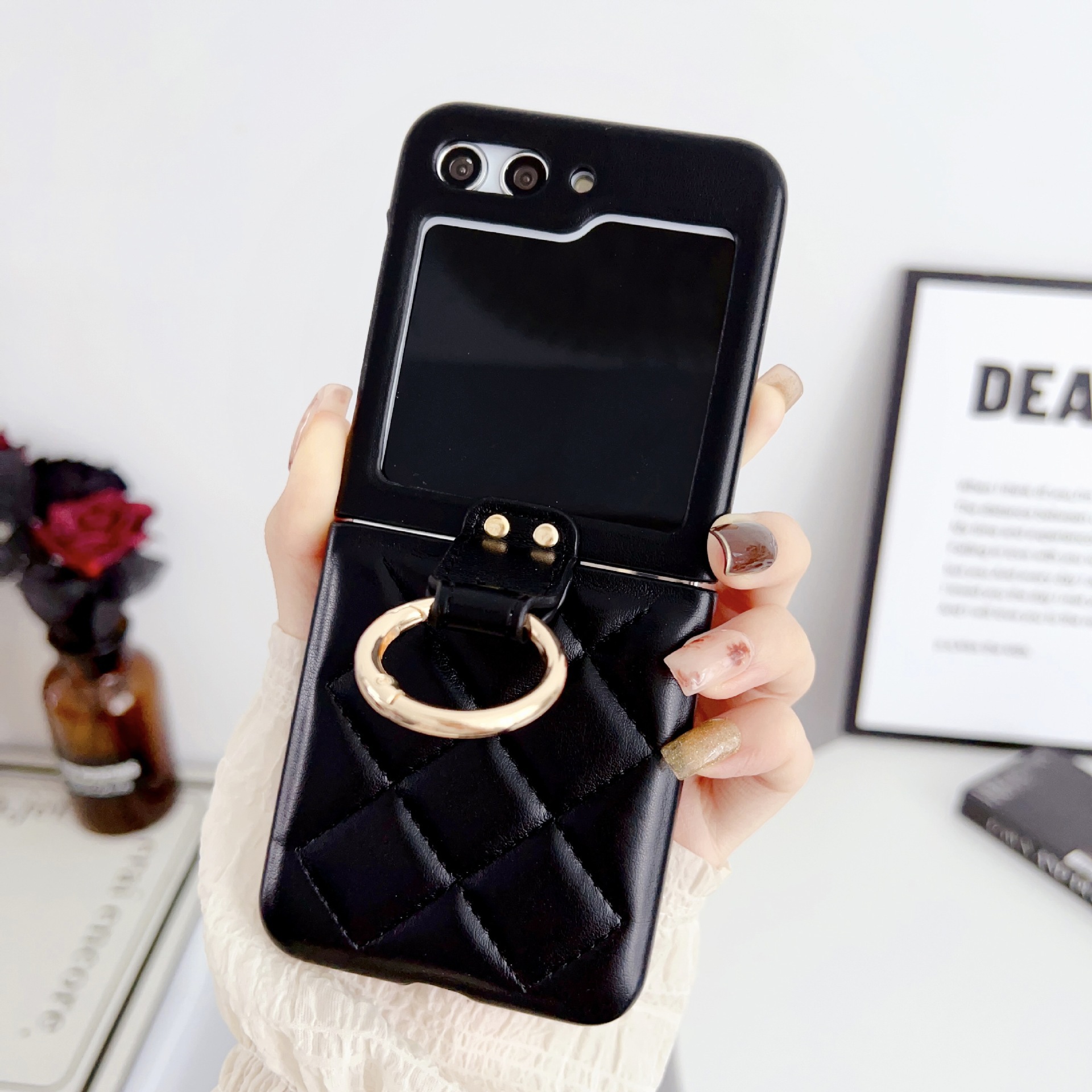 Matte Leather Ring Bracket Lanyard Folding Shockproof Case For Samsung Galaxy  Z Flip 6 5 4 3 