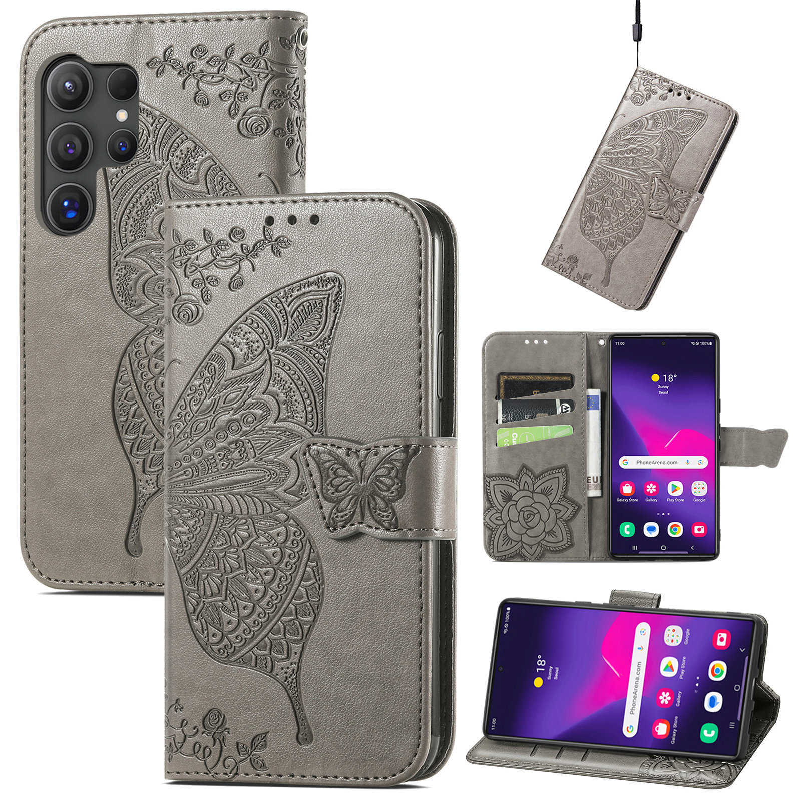 2024 Butterfly Luxury Leather Wallet Case With Card Holder For Samsung Galaxy S24 Series
