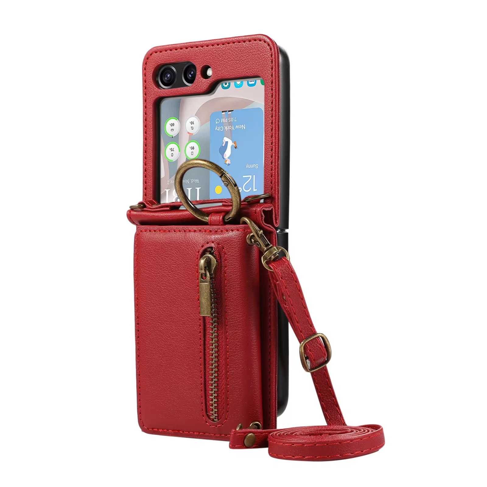 Crossbody Ring Zipper Wallet Phone Case With Card Holder For Samsung Galaxy Z Flip 6 5 4 3