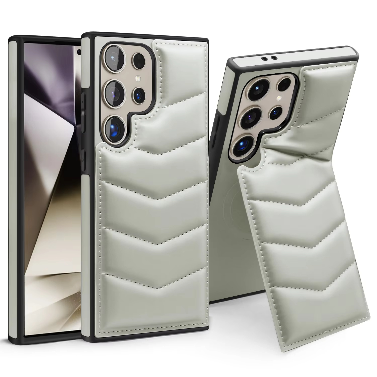 Down Jackets Air-Bags Invisible Folding Stand Magnetic Case for Samsung Galaxy S24 S23 Ultra Plus