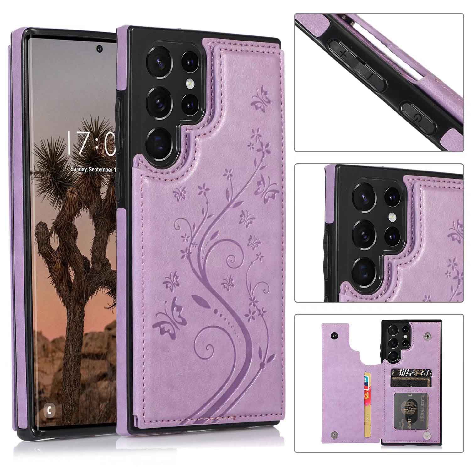 Luxury Flower Embossing Flip Leather Case for Samsung Galaxy S24 Ultra Plus