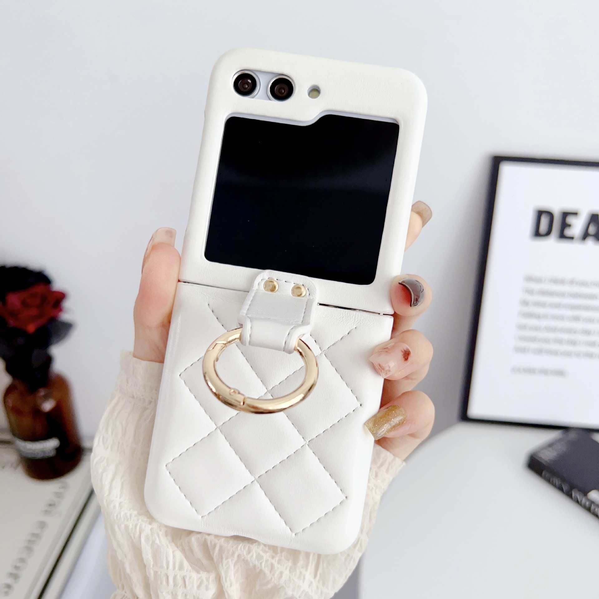 Matte Leather Ring Bracket Lanyard Folding Shockproof Case For Samsung Galaxy  Z Flip 6 5 4 3 