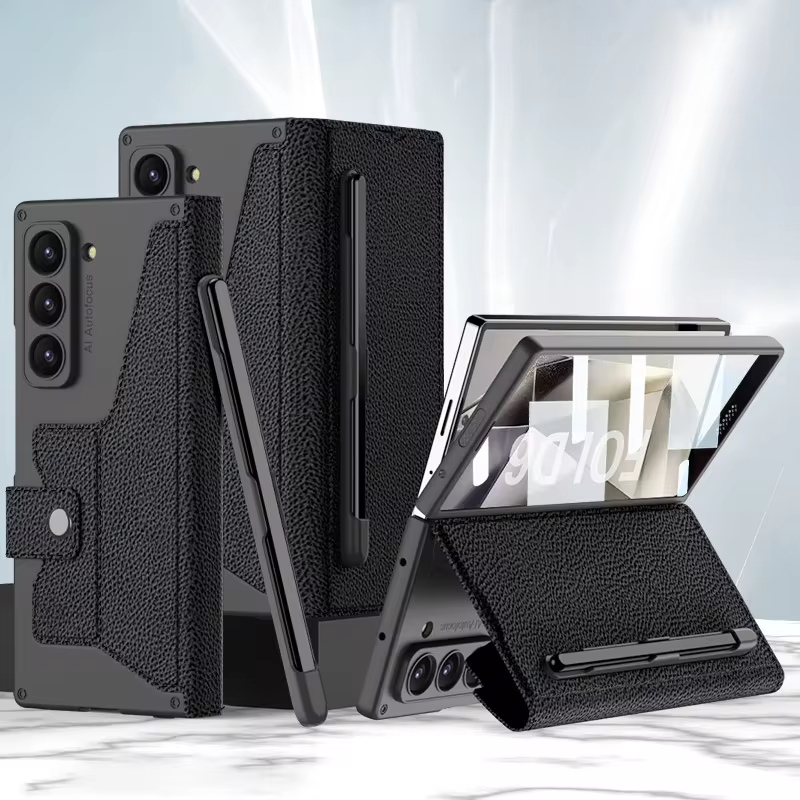 Shockproof Armor Leather Flip Case With S-pen Holder Screen Protector for Samsung Galaxy Z Fold6/5/4/3 