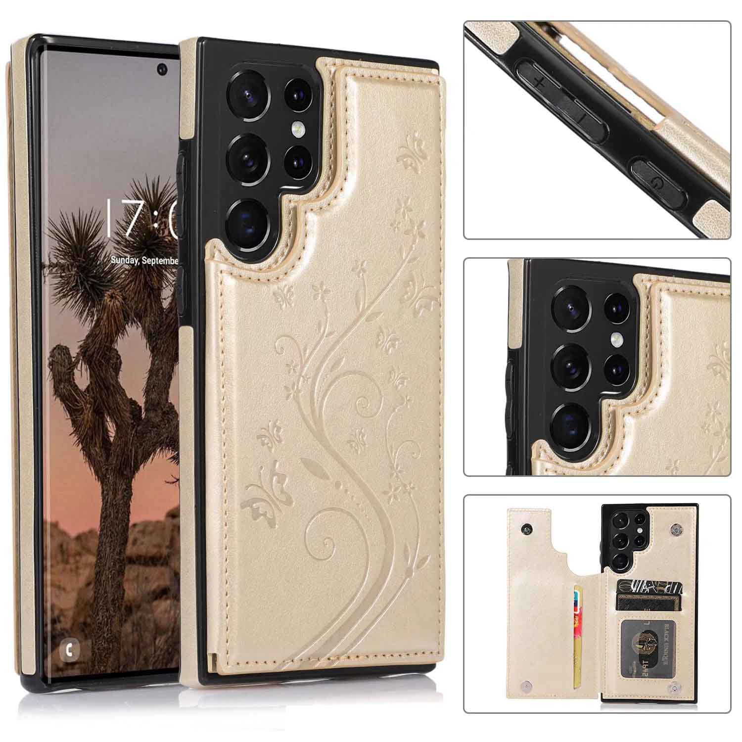 Luxury Flower Embossing Flip Leather Case for Samsung Galaxy S24 Ultra Plus