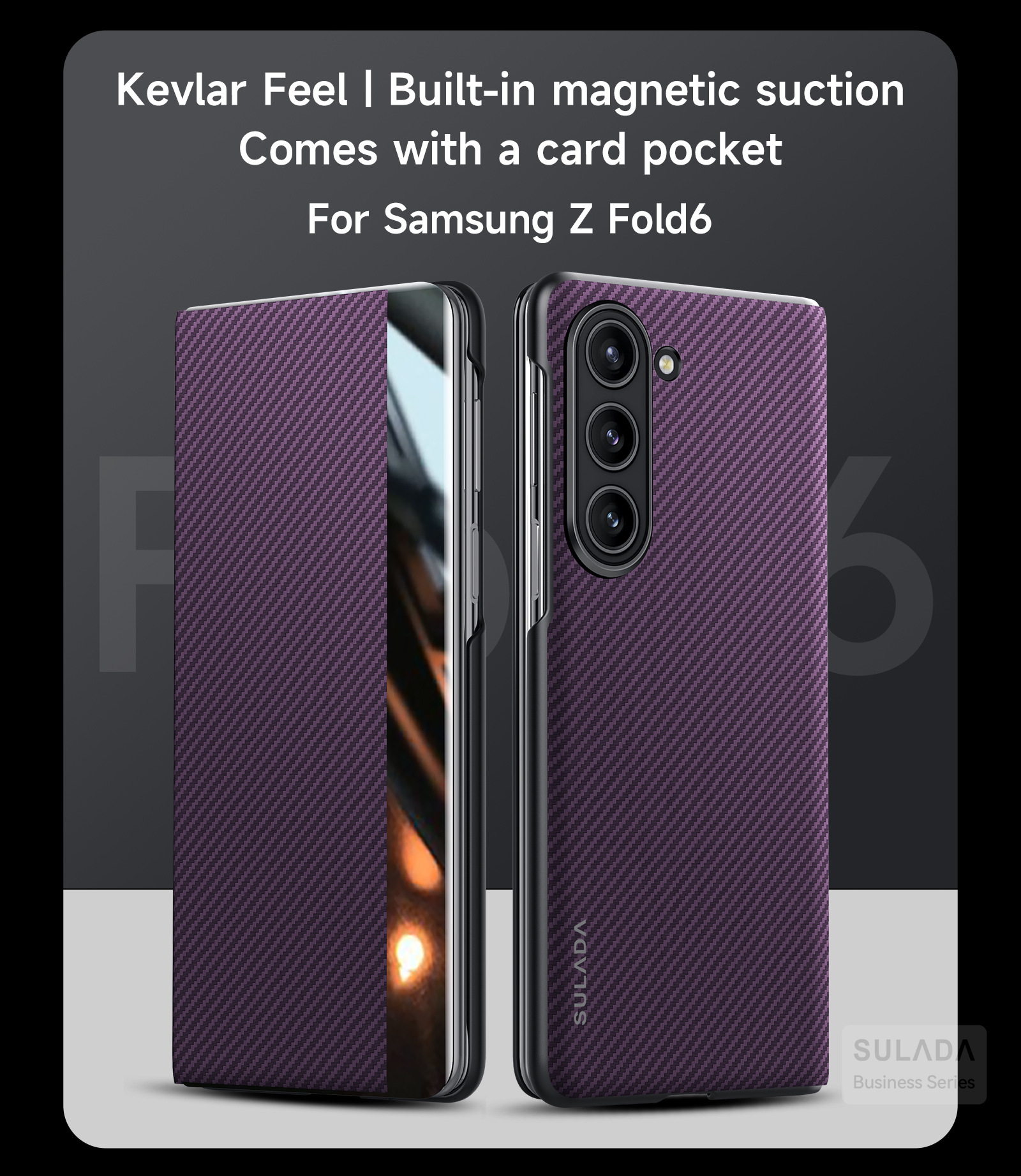 Carbon Fiber Matte Magnetic Phone Case With Card Pocket For Samsung Galaxy Z Fold 4 5 6 