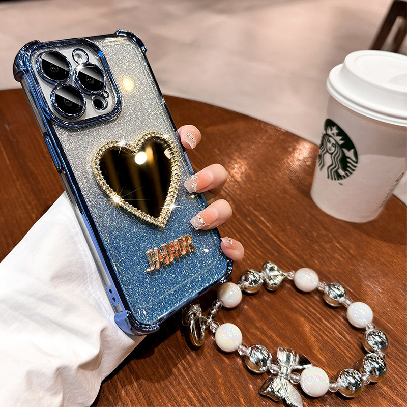 Heart-Shaped Rhinestone Mirror iPhone Case