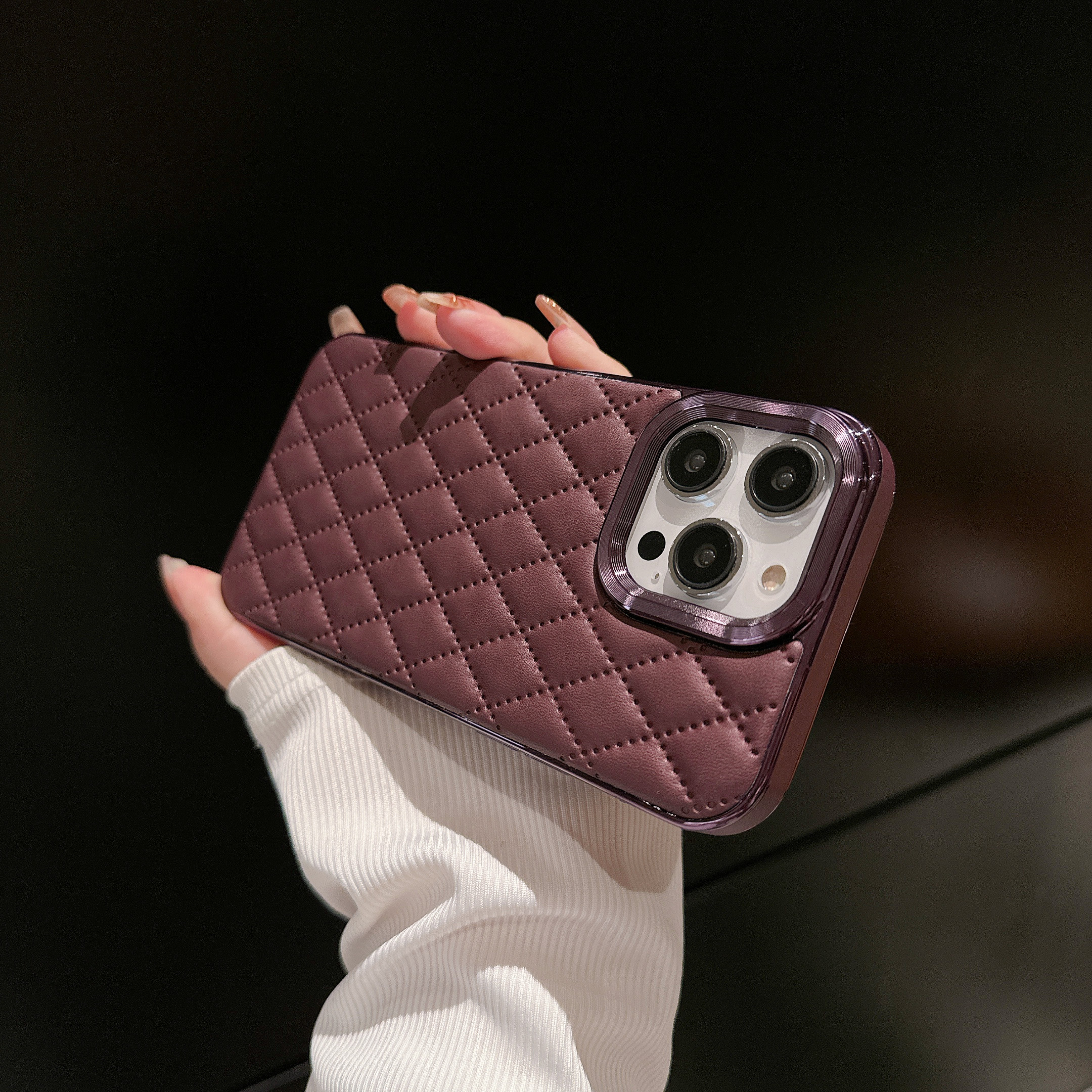 Luxury Leather 3D Diamond Shockproof Soft Metal Case for iPhone 16 15