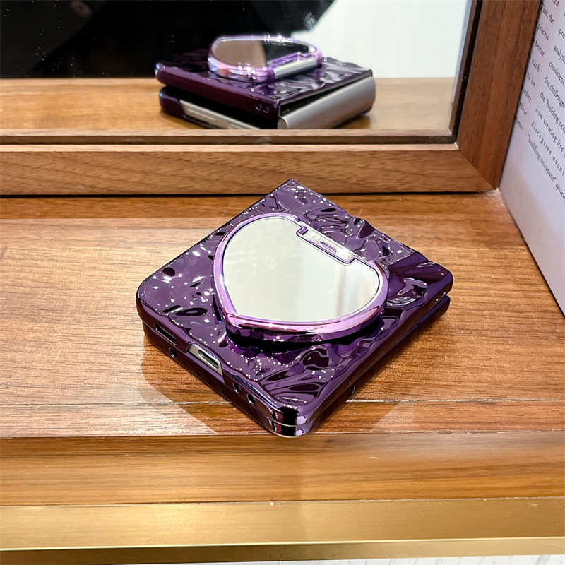 Love Mirror Bracket Plating Wrinkle Case For Samsung Galaxy Z Flip 6/ 5/4 /3 