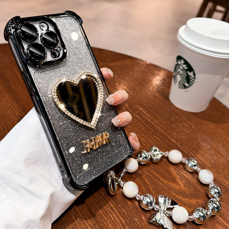 Heart-Shaped Rhinestone Mirror iPhone Case
