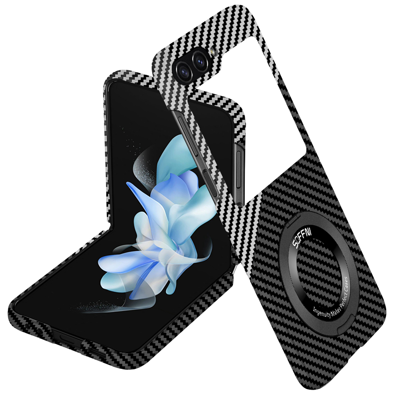 Ultra Thin Matte Carbon Fiber Wireless Charging Magnetic Ring for Samsung Galaxy Z Flip 5 4 3 