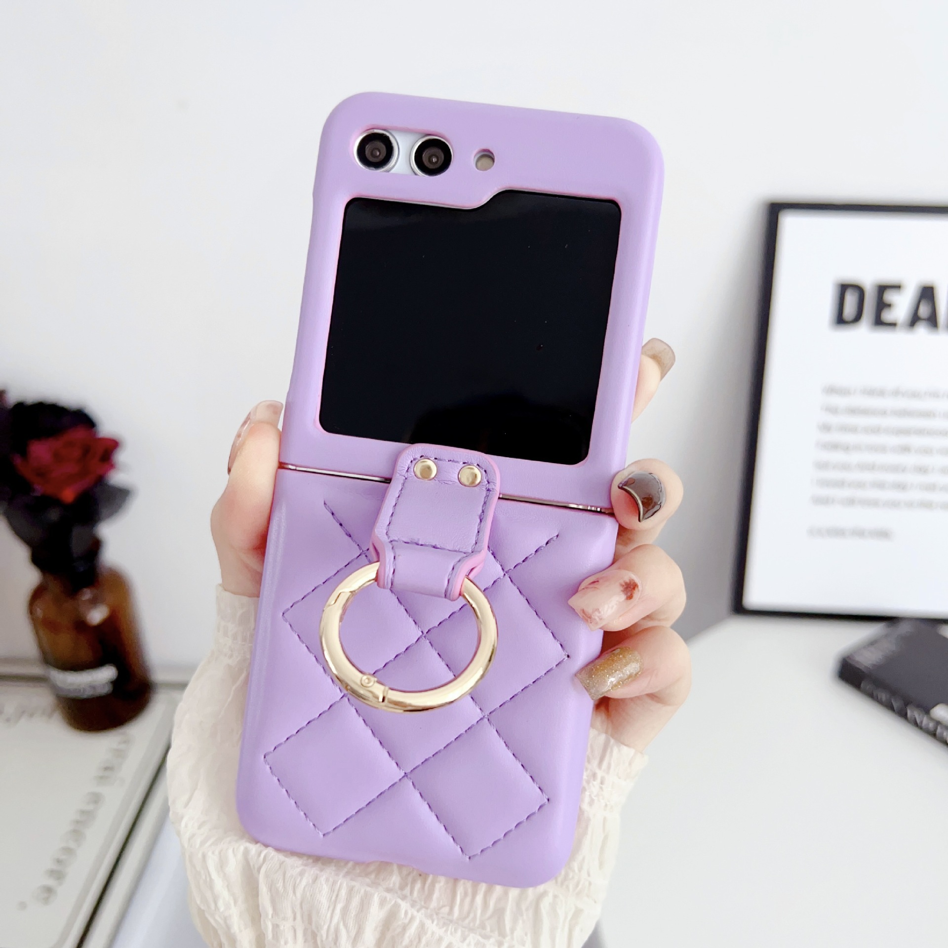 Matte Leather Ring Bracket Lanyard Folding Shockproof Case For Samsung Galaxy  Z Flip 6 5 4 3 