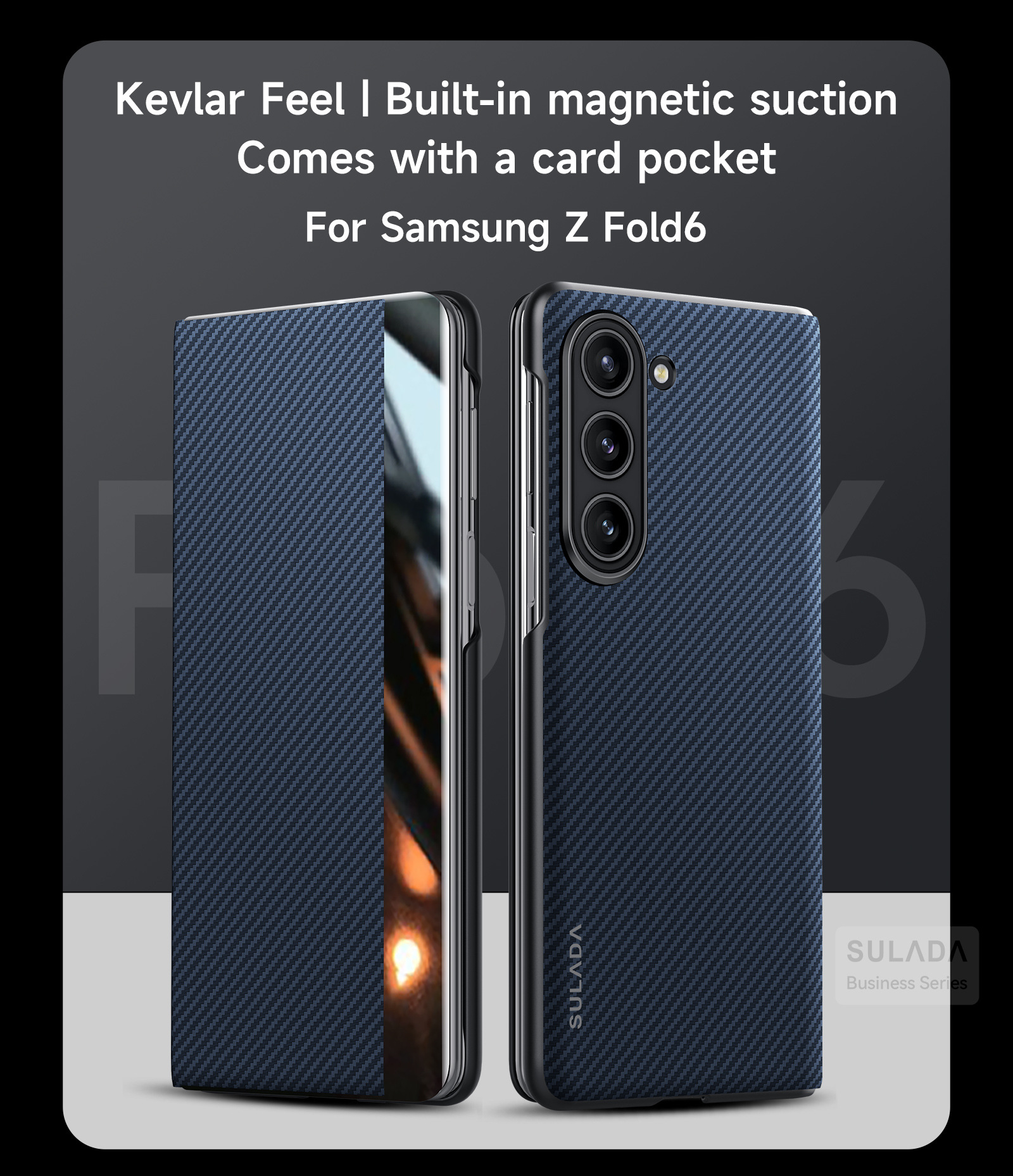 Carbon Fiber Matte Magnetic Phone Case With Card Pocket For Samsung Galaxy Z Fold 4 5 6 