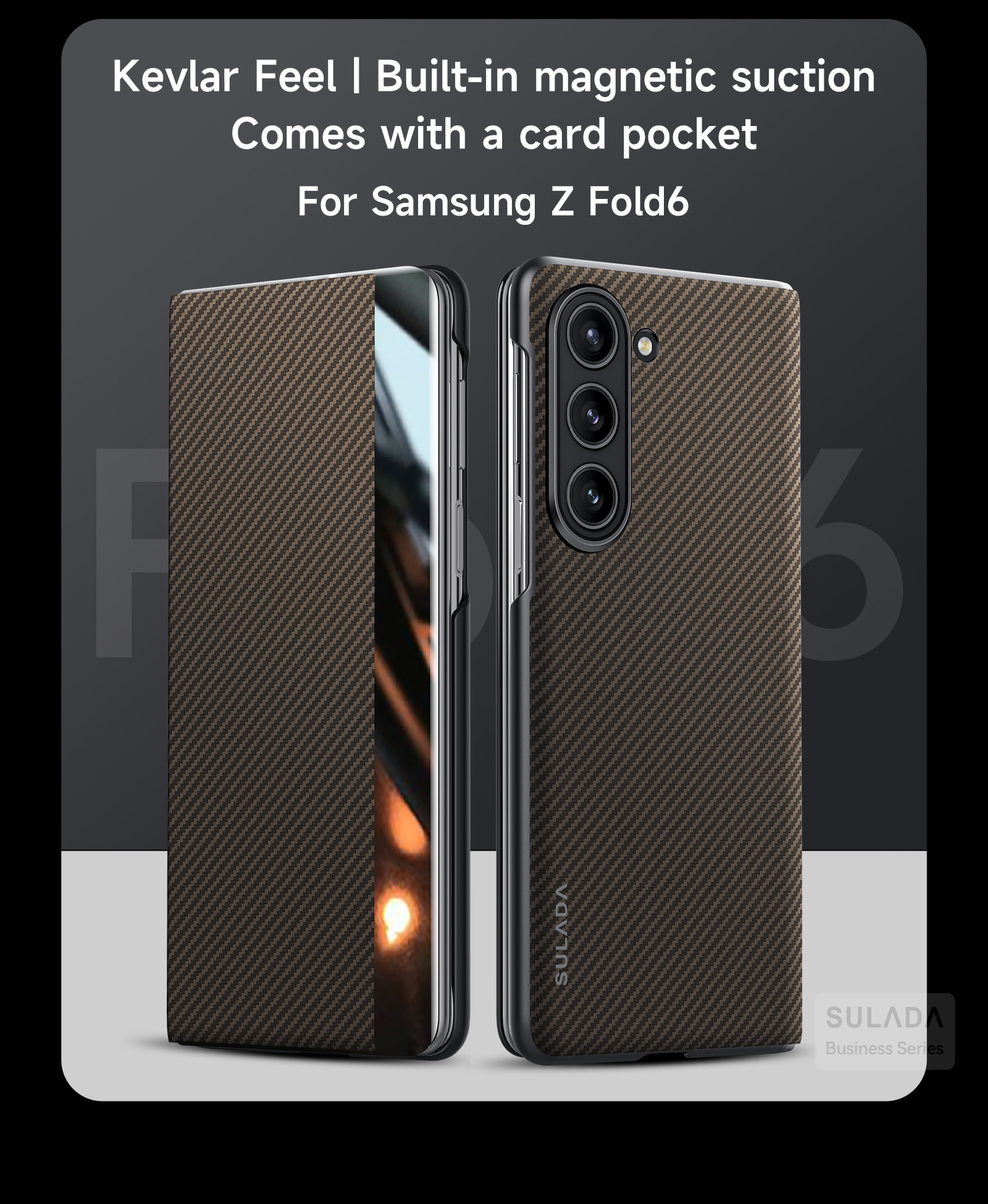 Carbon Fiber Matte Magnetic Phone Case With Card Pocket For Samsung Galaxy Z Fold 4 5 6 