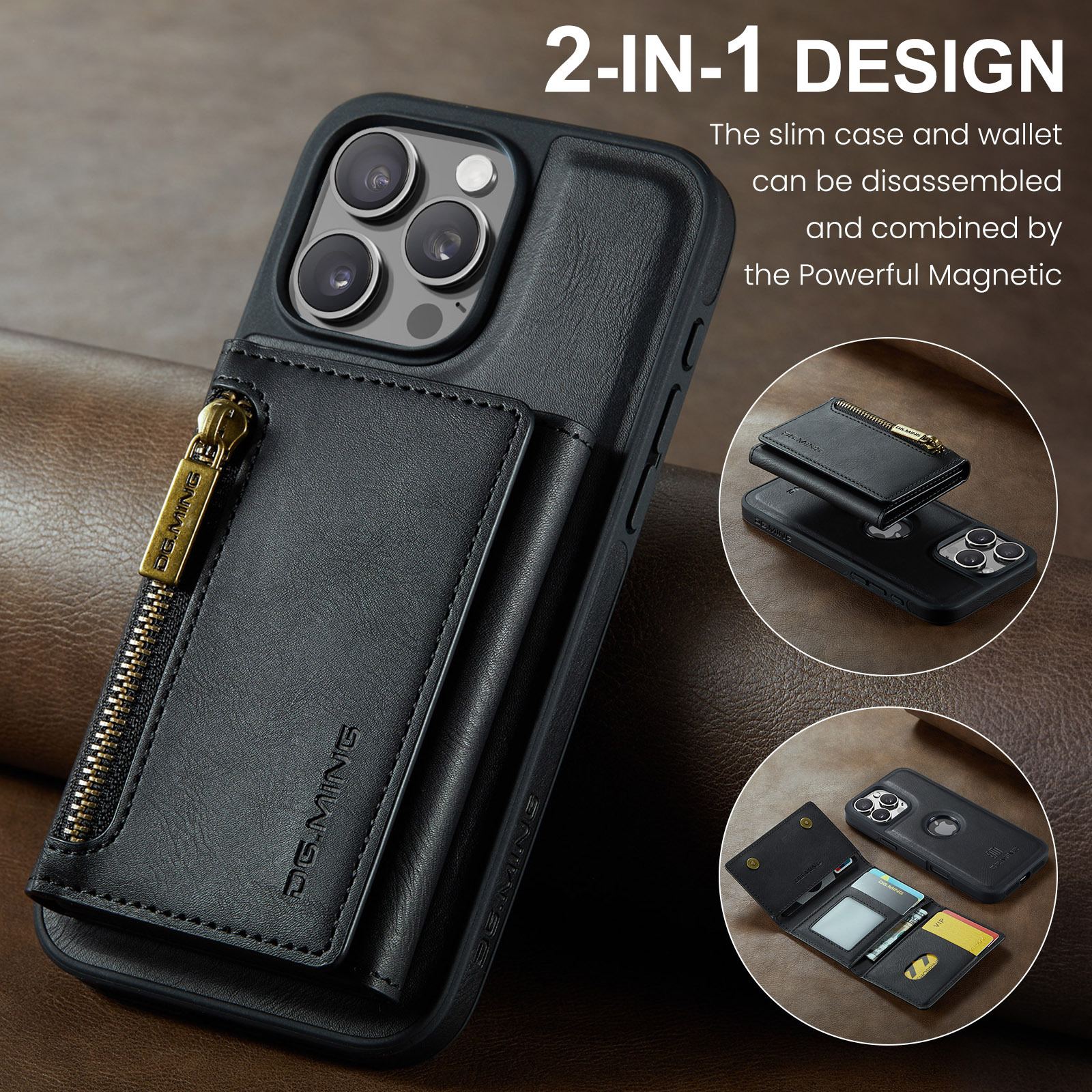 2 In 1 Detachable Magnetic Leather Wallet Phone Case For iPhone 16 Series