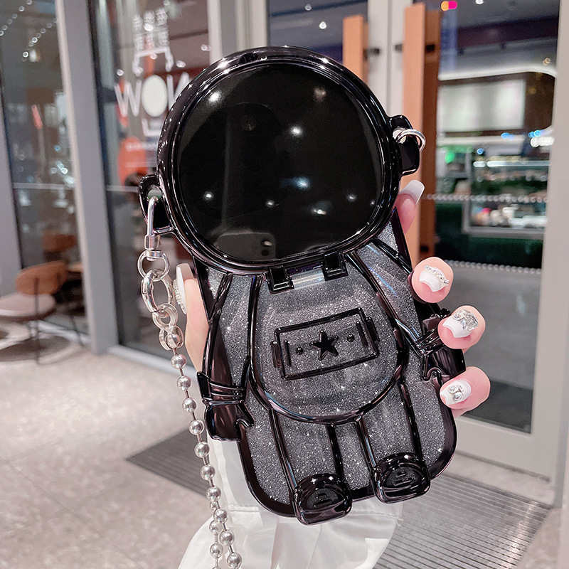 Luxury 3D Astronaut Lens Makeup Mirror Bracket Strap Phone Case For iPhone Series