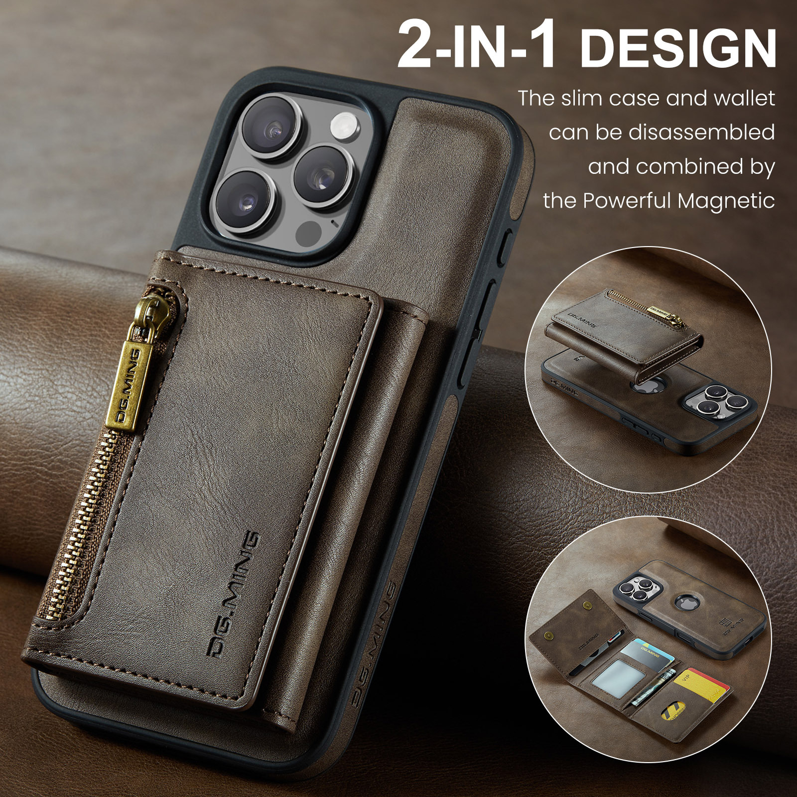 2 In 1 Detachable Magnetic Leather Wallet Phone Case For iPhone 16 Series