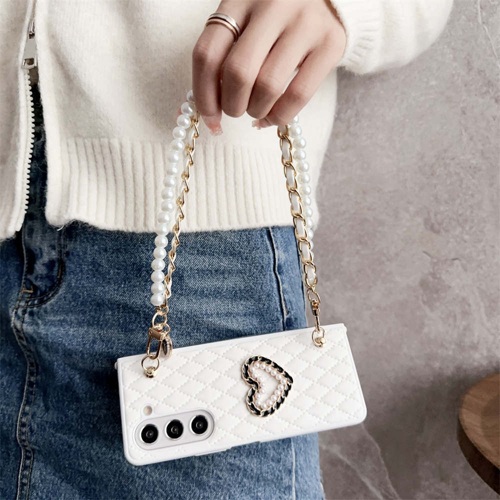 Leather Love Pearl Bracelet Strap Case for Samsung Galaxy Z Fold 5 4 3 