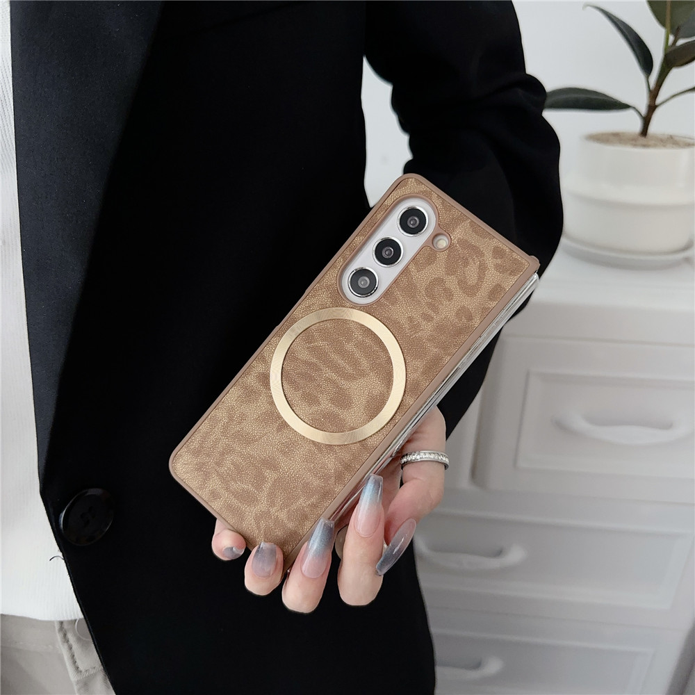 Luxury Leopard Print Magnetic Anti Slip Phone Case for Samsung Galaxy Z Fold 5 4 3 