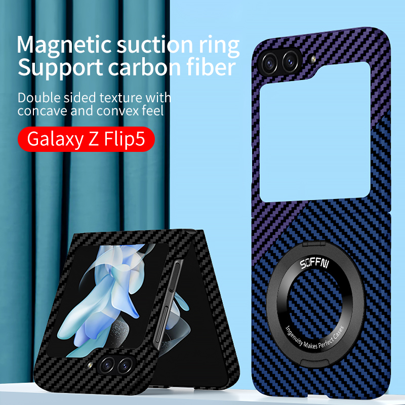 Ultra Thin Matte Carbon Fiber Wireless Charging Magnetic Ring for Samsung Galaxy Z Flip 5 4 3 