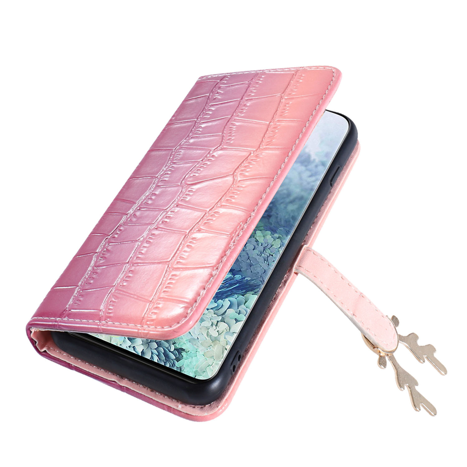 Crocodile Gradient Pattern Card Holder Phone Case For Samsung Galaxy S24 Plus Ultra