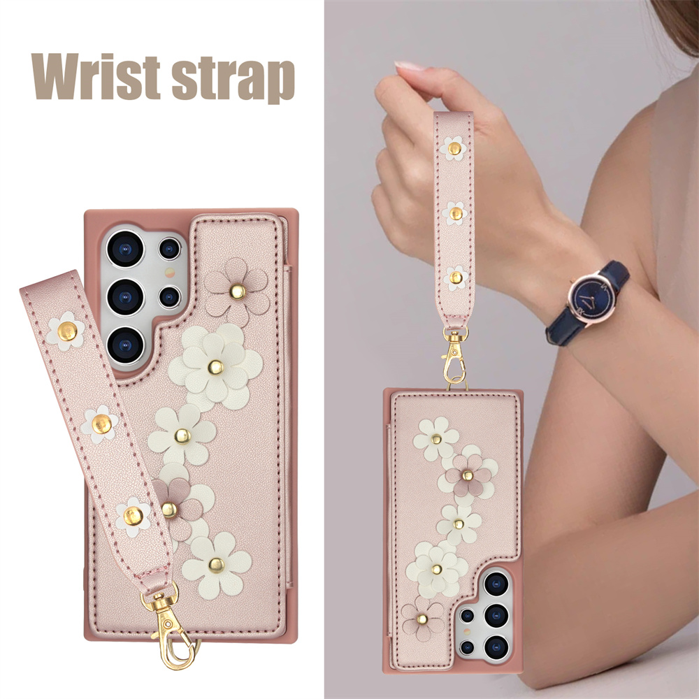 Crossbody Leather Rope Wallet Wrist Strap Phone Case for Samsung For S24 Ultra Plus