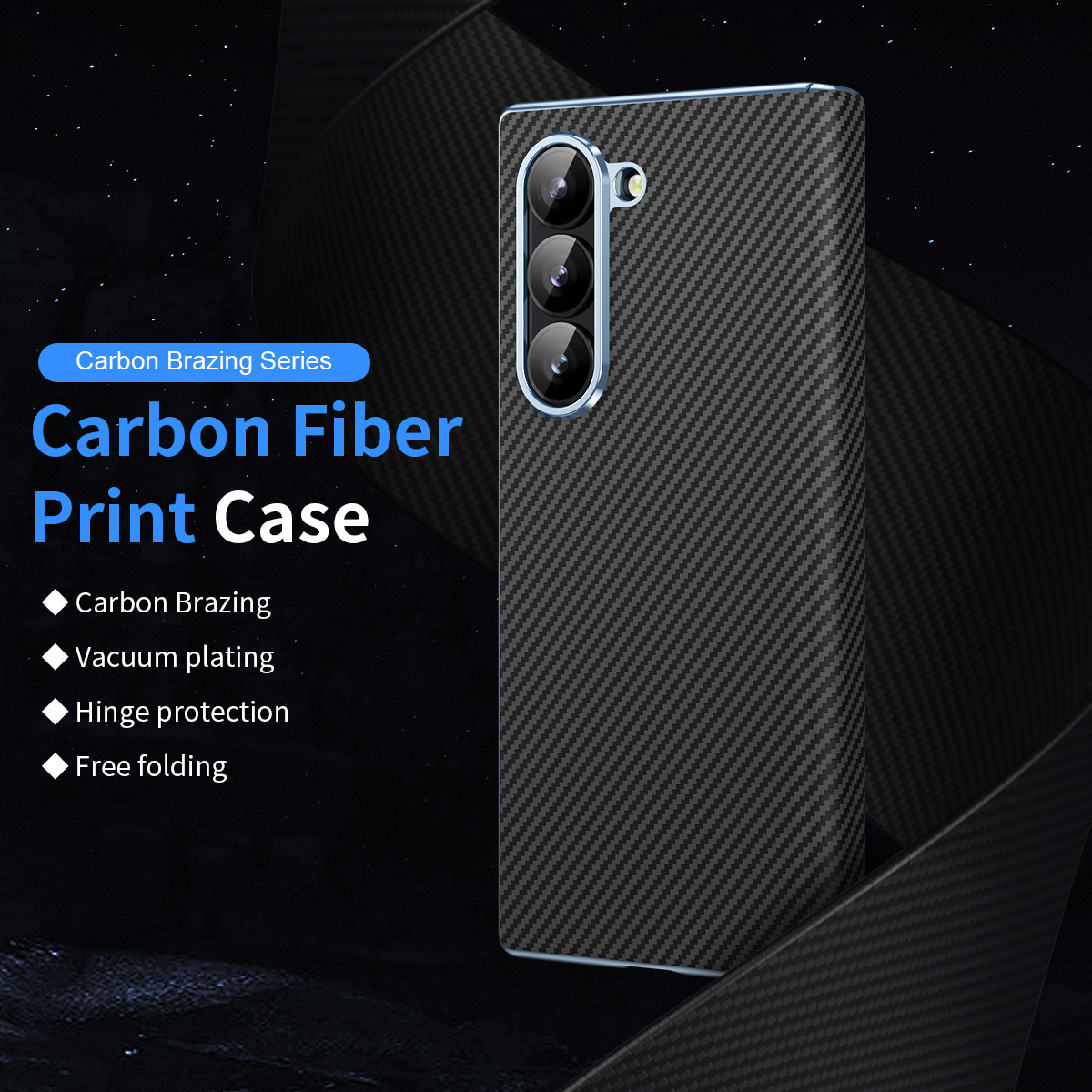 Carbon Fiber Pattern Shockproof  Protective Hinge Case with Mirror Film For Samsung Galaxy Z Fold 6/5/4/3