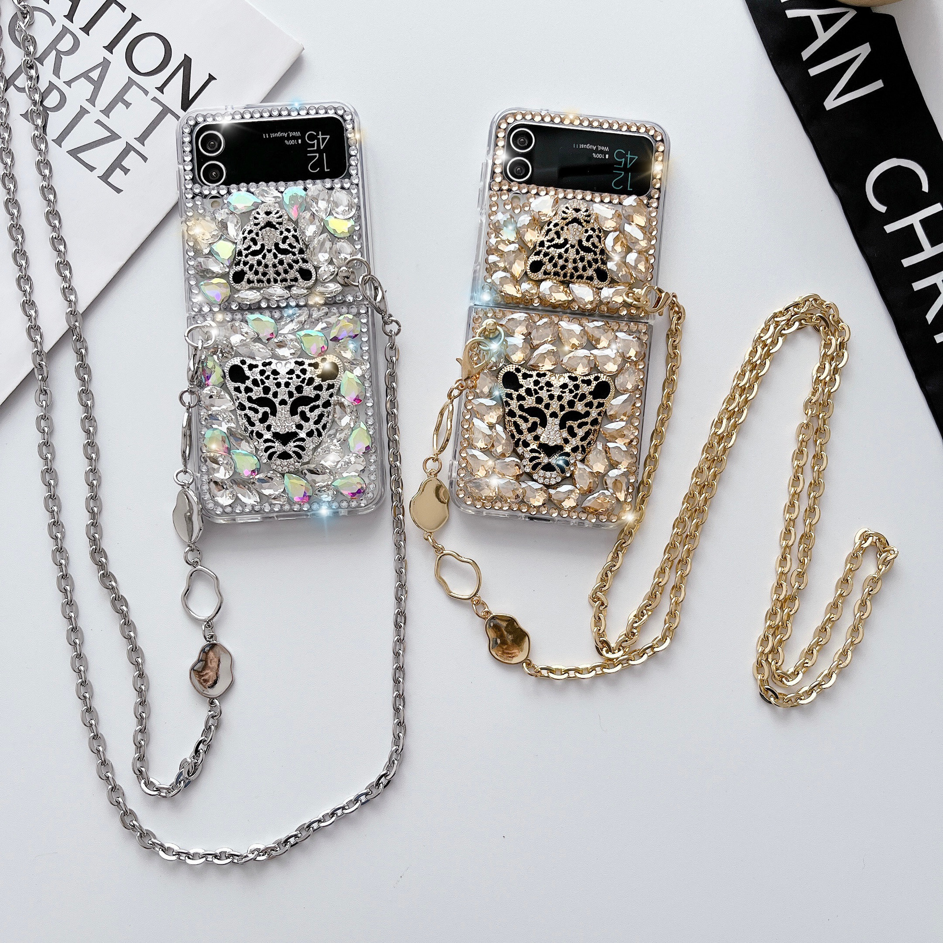 Bling Diamond Leopard Head for Samsung Galaxy Z Flip 6 5 4 3 