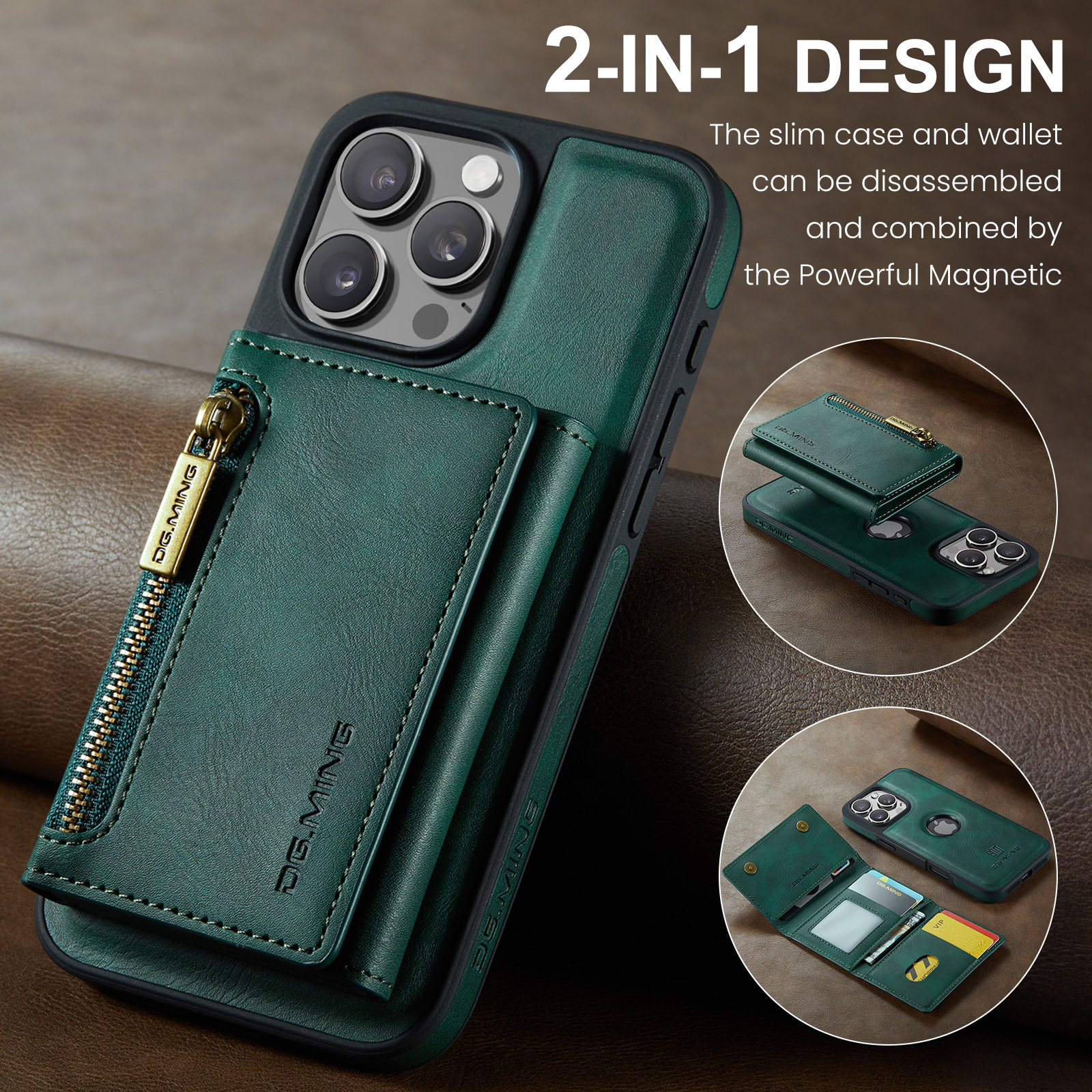 2 In 1 Detachable Magnetic Leather Wallet Phone Case For iPhone 16 Series