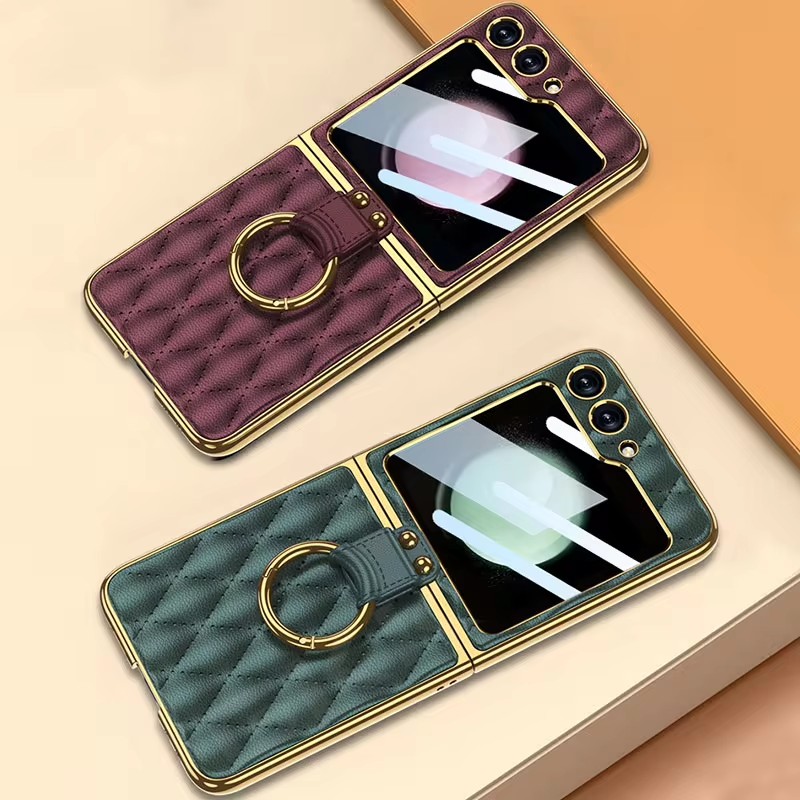 Luxury Leather Plating Ring Holder Case For Samsung Galaxy Z Flip 5
