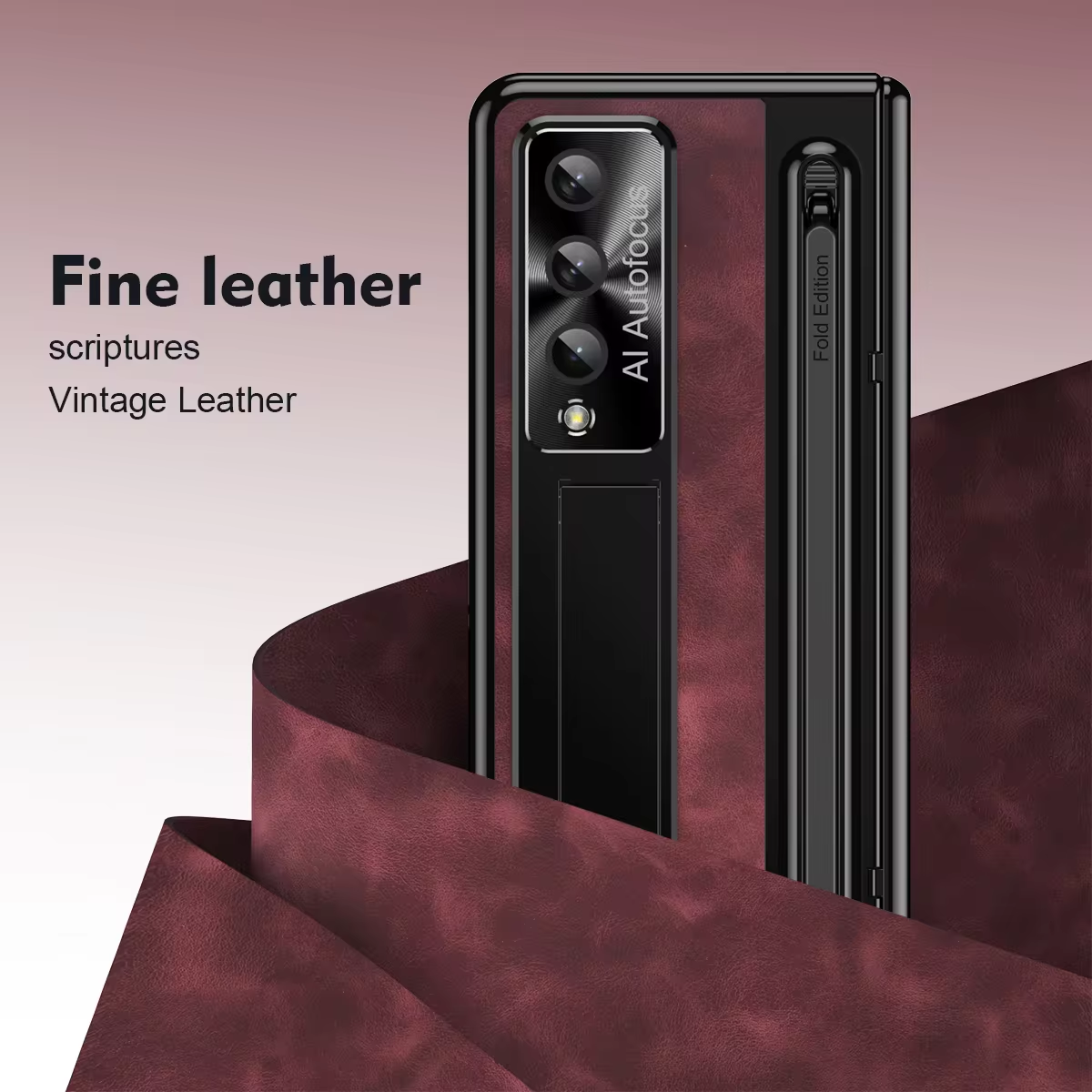 Retro Leather Electroplated Folding Stand Phone Case for Samsung Galaxy Z Fold 5 4