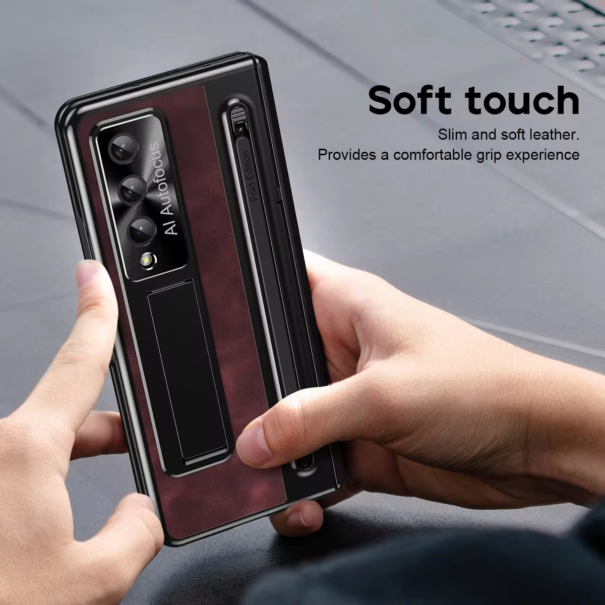 Retro Leather Electroplated Folding Stand Phone Case for Samsung Galaxy Z Fold 5 4