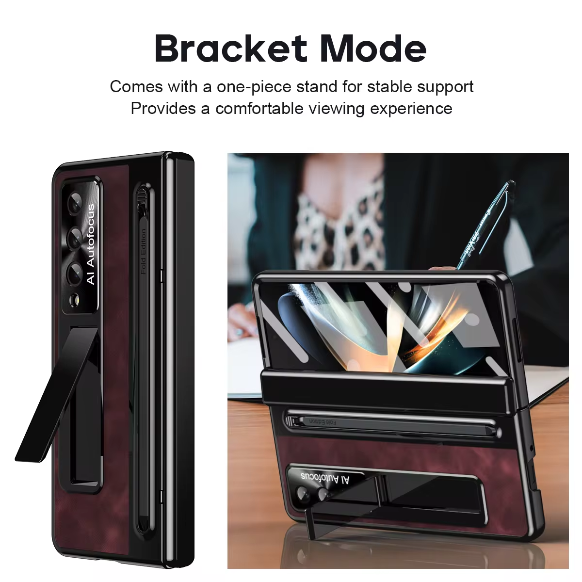 Retro Leather Electroplated Folding Stand Phone Case for Samsung Galaxy Z Fold 5 4